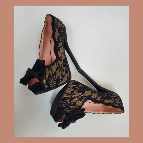 Lace & bow platform heels - Picture 2 of 10
